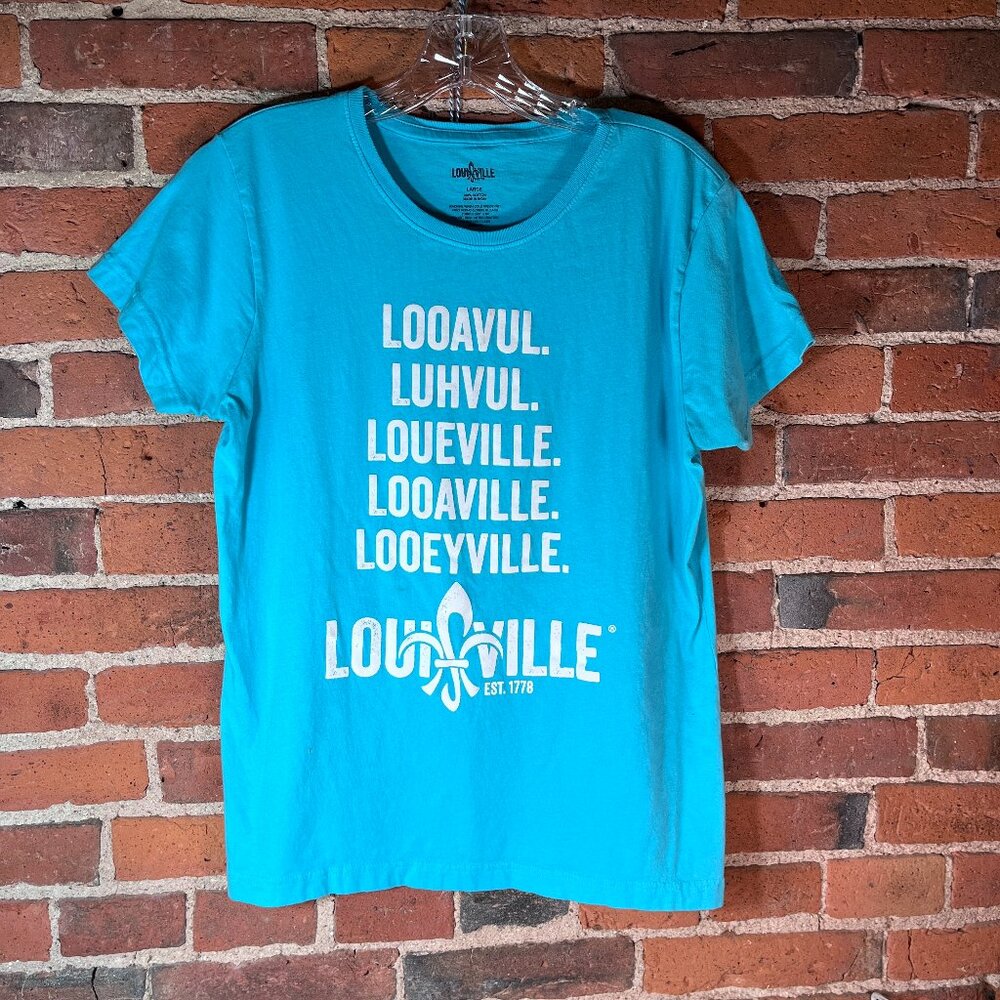 Louisville KY Funny Graphic Tee Looavul Pronunciation Blue Womens L